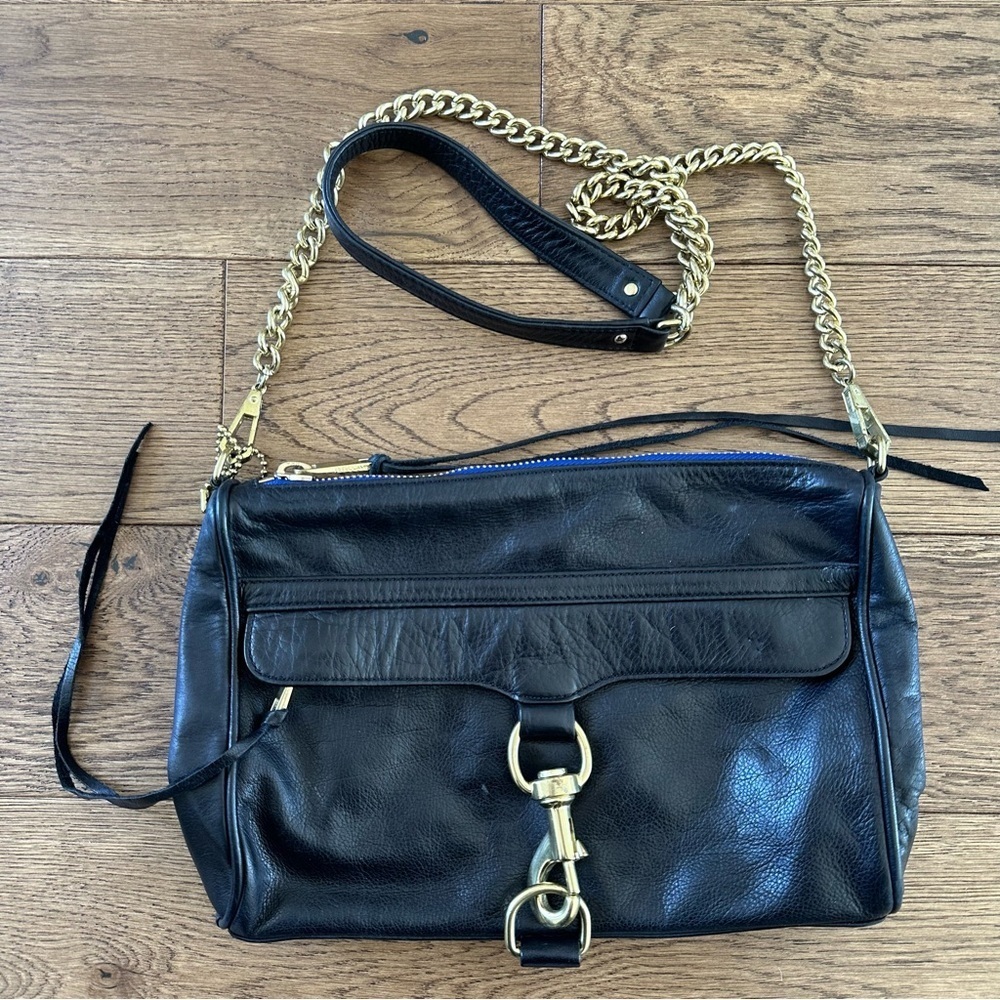 Rebecca Minkoff Black Leather Crossbody Bag Gold Chain